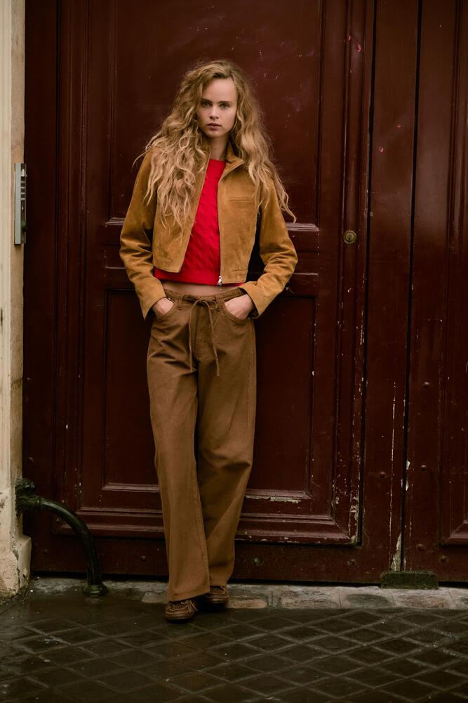 DRAWSTRING CORDUROY PANTS in Brown